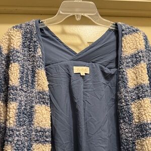 Listicle Cozy Blue and Cream Cardigan